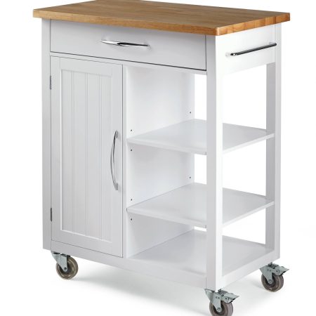 For Living Wood Top Kitchen Utility Storage Cart/Island With Locking Wheels, White