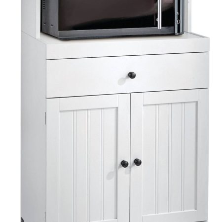 For Living 2-Door 1-Drawer Microwave Cart/Stand Kitchen Storage Cabinet With Wheels, White