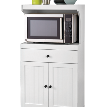 For Living 2-Door 1-Drawer Microwave Cart/Stand Kitchen Storage Cabinet With Wheels, White