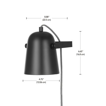 For Living Plug-In Wall Sconce with Pivoting Metal Shade, Black