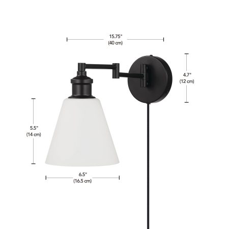 For Living Plug-In Wall Sconce with Glass Shade, Matte Black