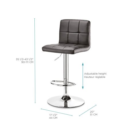 For Living Chrome & PU Tufted Leather Counter/Bar Stool Adjustable Height, Black