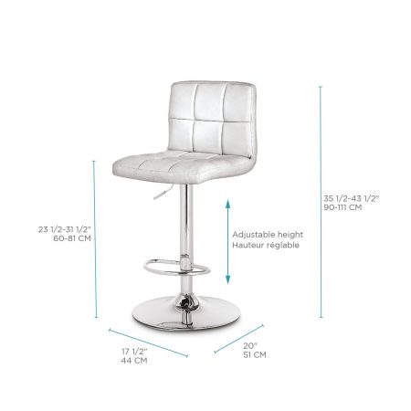 For Living Chrome & PU Tufted Leather Counter/Bar Stool Adjustable Height, White