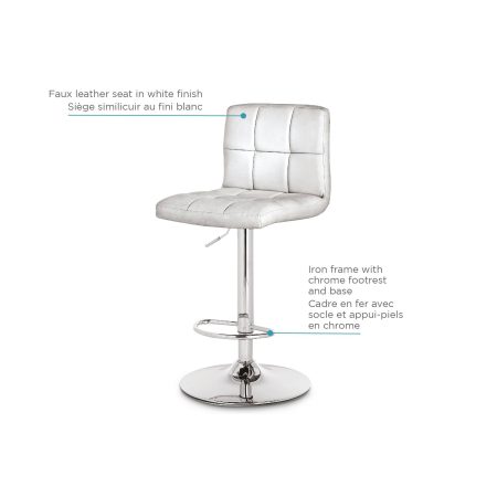 For Living Chrome & PU Tufted Leather Counter/Bar Stool Adjustable Height, White