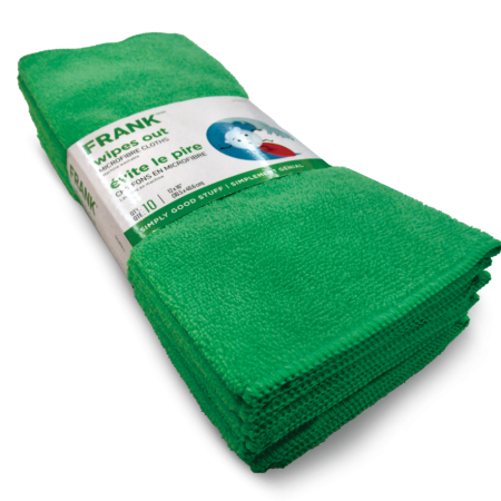 FRANK All-Purpose Machine Washable Microfibre Cloths, Green, 10-pk