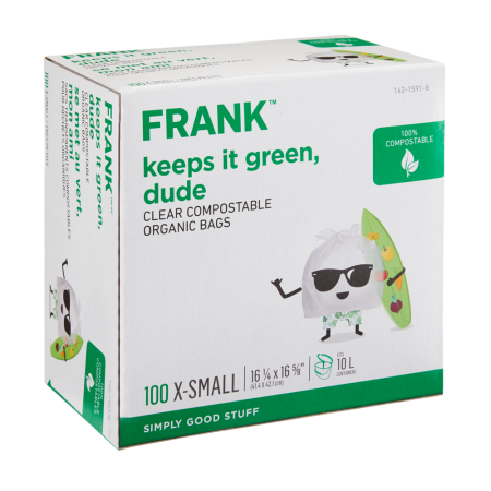 FRANK Extra-Small Organic Compostable Food Waste Bags, 100-pk, Clear, 10-L