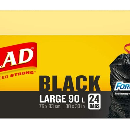 Glad Large ForceFlex Drawstring Garbage Bags, 24-pk, Black, 90-L