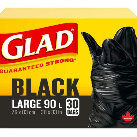 Glad Large Easy-Tie Flap Indoor/Outdoor Garbage Bags, 30-pk, Black, 90-L