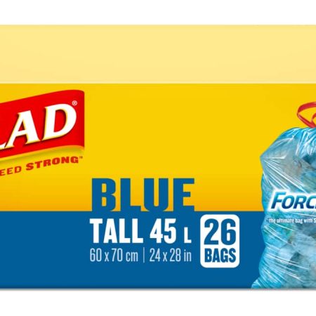 Glad Tall ForceFlex Drawstring Recycling Bags, 26-pk, Blue, 45-L