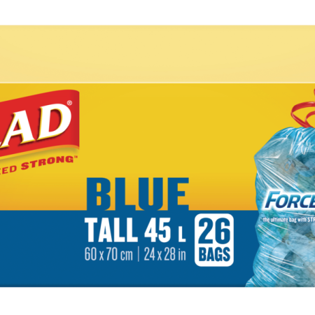 Glad Tall ForceFlex Drawstring Recycling Bags, 26-pk, Blue, 45-L