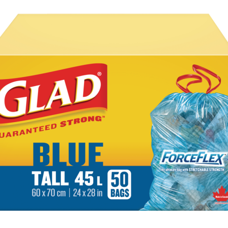 Glad Tall ForceFlex Drawstring Recycling Bags, 50-pk, Blue, 45-L