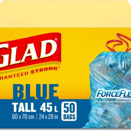 Glad Tall ForceFlex Drawstring Recycling Bags, 50-pk, Blue, 45-L