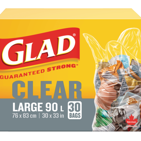 Glad Large Easy-Tie Flap Garbage Bags, 30-pk, Clear, 90-L