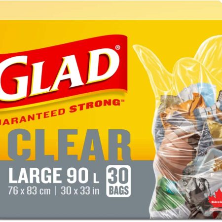 Glad Large Easy-Tie Flap Garbage Bags, 30-pk, Clear, 90-L