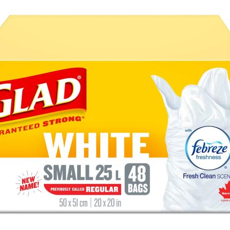 Glad Small Easy-Tie Flap Febreze Fresh Clean Scent Garbage Bags, 48-pk, White, 25-L