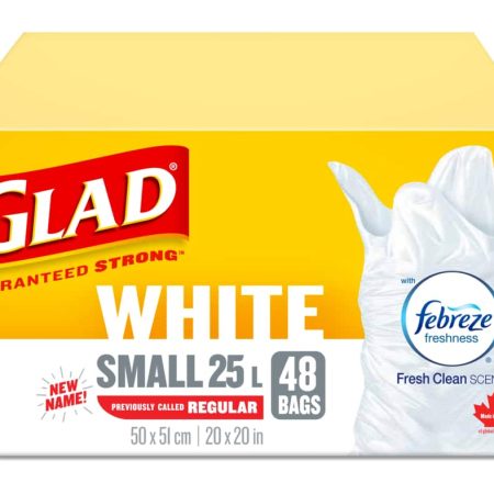 Glad Small Easy-Tie Flap Febreze Fresh Clean Scent Garbage Bags, 48-pk, White, 25-L