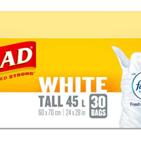 Glad Tall Easy-Tie Flap Febreze Fresh Clean Scent Garbage Bags, 30-pk, White, 45-L