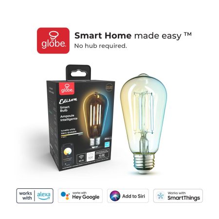 Globe Electric Edison ST19 Smart Wi-Fi LED Light Bulb, 500 Lumens, Tunable White, 60W