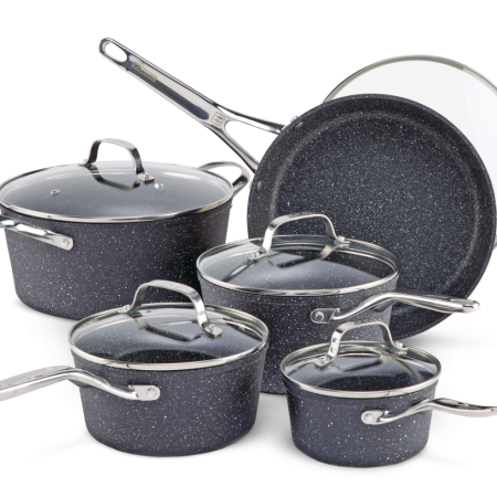 Heritage The Rock Forged Non-Stick Cookware Set, Dishwasher & Oven Safe, Black, 10-pc