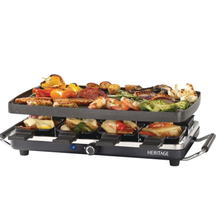 Heritage The Rock 2-in-1 Reversible, Non-Stick 8-person Raclette/Party Grill Set, Black, 18x10-in