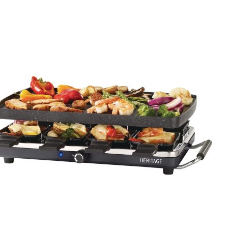 Heritage The Rock 2-in-1 Reversible, Non-Stick 8-person Raclette/Party Grill Set, Black, 18x10-in