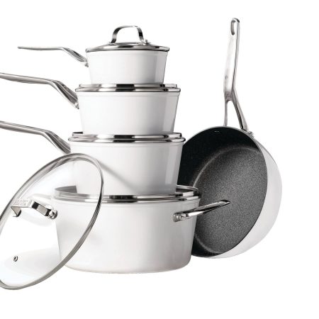 Heritage The Rock Ceramic Zero Cookware Set, Non-Stick, Dishwasher & Oven Safe,White,10-pc