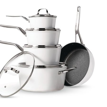 Heritage The Rock Ceramic Zero Cookware Set, Non-Stick, Dishwasher & Oven Safe,White,10-pc