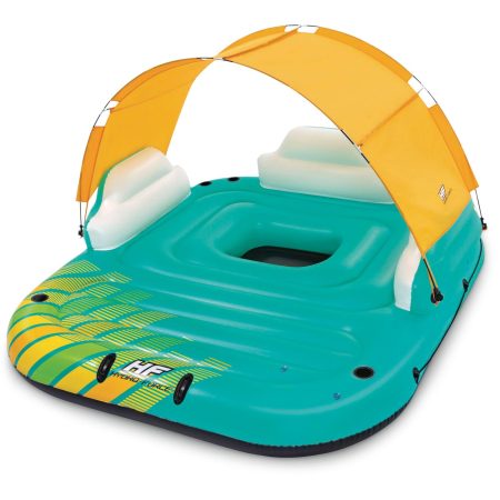 HydroForce™ Sunny Lounge Inflatable Floating River/Lake 6-Person Party Island w/Sunshade, Green/Yellow