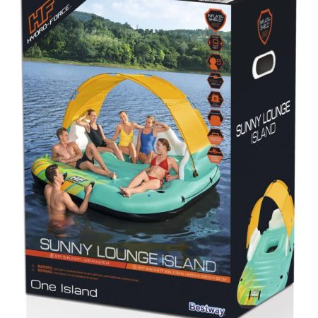 HydroForce™ Sunny Lounge Inflatable Floating River/Lake 6-Person Party Island w/Sunshade, Green/Yellow