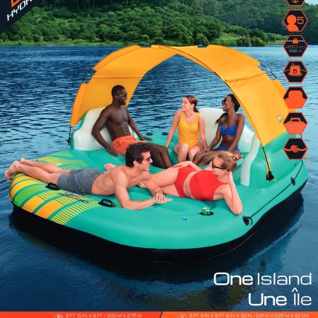 HydroForce™ Sunny Lounge Inflatable Floating River/Lake 6-Person Party Island w/Sunshade, Green/Yellow