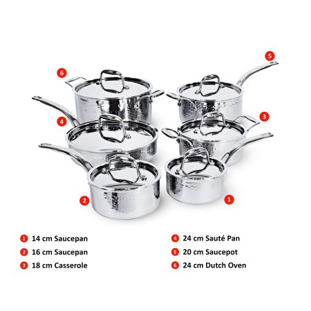 Lagostina Artiste-Clad Hammered Stainless Steel Cookware Set, Oven Safe, 12-pc