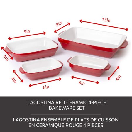 Lagostina Ceramic Bakeware Set, Red, Assorted Sizes, 4-pc