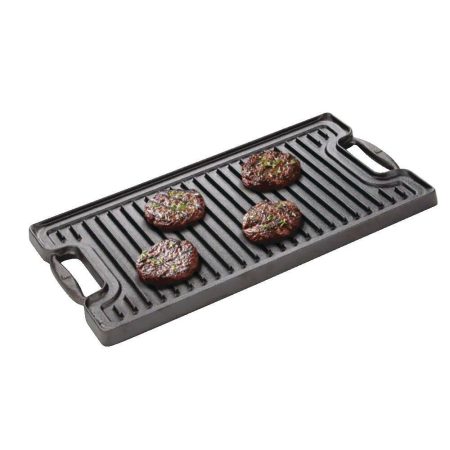 Lagostina Pre-Seasoned Cast Iron Reversible Grill, Oven & BBQ Safe, Black, 50.8-cm x 26.6-cm