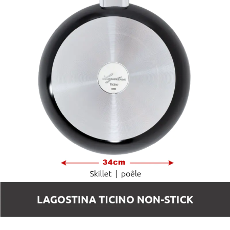 Lagostina Ticino Frying Pan Non-Stick, Dishwasher & Oven Safe, Black, 34-cm