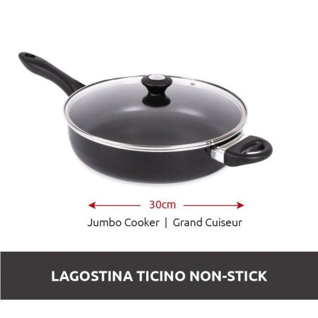 Lagostina Ticino Jumbo Cooker, Non-Stick, Dishwasher & Oven Safe, Black, 5-qt