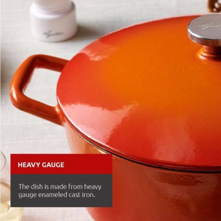 Lagostina Tuscan Collection Round Casserole Dish, Enamelled Cast Iron, Orange, 7-qt