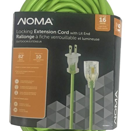 NOMA 82-ft 16/2 Outdoor Extension Cord with Lighted end & Locking Connector, Lime Green