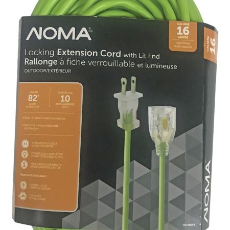 NOMA 82-ft 16/2 Outdoor Extension Cord with Lighted end & Locking Connector, Lime Green