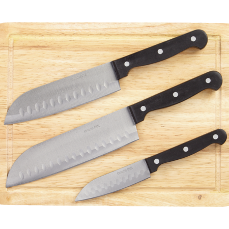 MASTER Chef Stainless Steel Santoku Knife Set with Wood Cutting Board, 4-pc