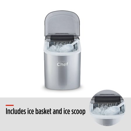 MASTER Chef Portable Countertop Ice Maker, 26.5 lbs of Ice Per Day, Ready in 6 Min, 2L, Silver