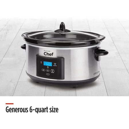 MASTER Chef Digital Programmable Slow Cooker, Stainless Steel, 6qt