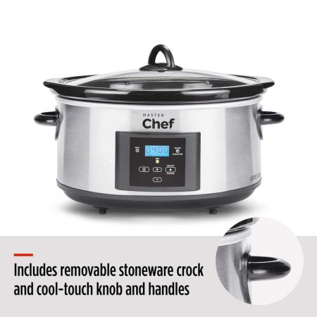 MASTER Chef Digital Programmable Slow Cooker, Stainless Steel, 6qt