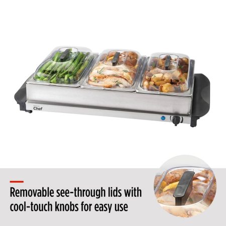 MASTER Chef 3-Tier Buffet Server/Food Warmer w/ Warming Tray, Stainless Steel, 300W