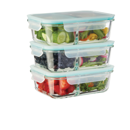 Vida by PADERNO Glass Clip Food Storage Container Set with Compartments, Leakproof, 6-pc