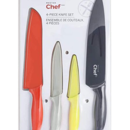 MASTER Chef Stainless Steel Knife Set with Sheaths, Dishwasher Safe, 4-pc