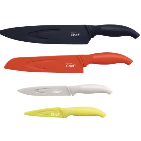 MASTER Chef Stainless Steel Knife Set with Sheaths, Dishwasher Safe, 4-pc