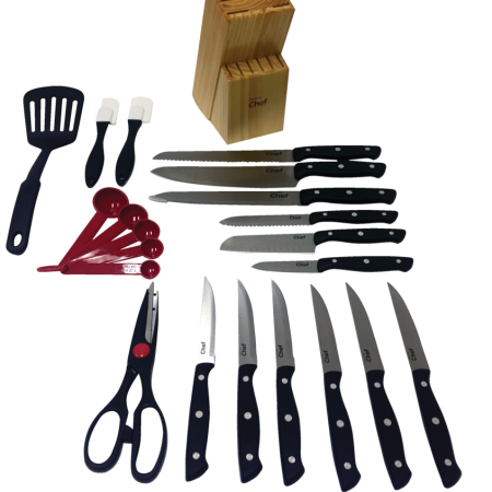 MASTER Chef Stainless Steel Knife Block & Kitchen Starter Kit, Ergonomic Grip, 22-pc