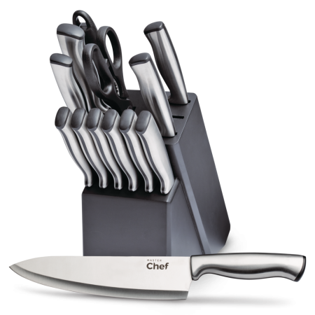 MASTER Chef Stamp Stainless Steel Knife Block Set, Ergonomic Grip, 14-pc