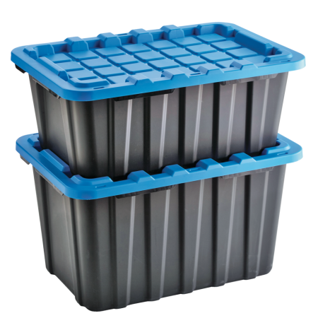 Mastercraft Heavy Duty Stackable Storage Box with Lid, 70-L, Black/Blue