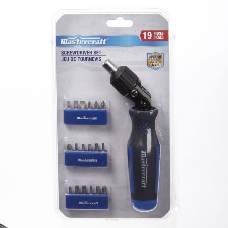 Mastercraft 19-pc Ratcheting Screwdriver with 5-Way Pivoting Head